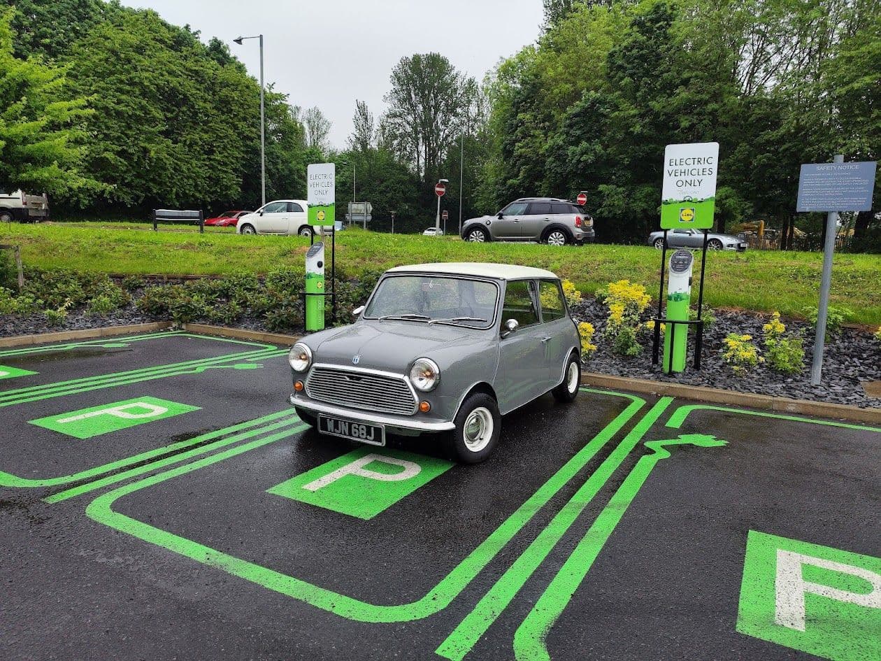 1970 classic Mini EV conversion with Tesla Small Drive Unit and 35 kWh battery pack